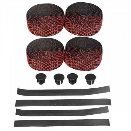 Kit de panglici antiderapante si capace pentru ghidon de bicicleta LONLIDANSI, EVA/silicon, negru/rosu - Img 1