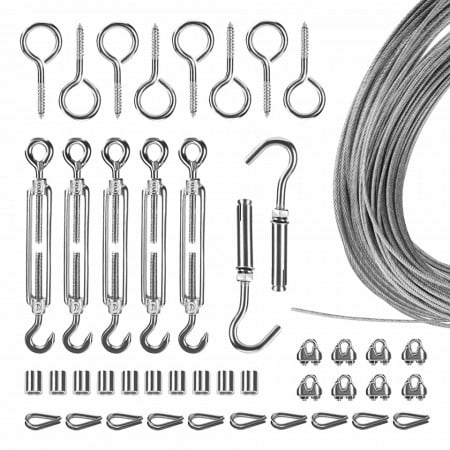 Kit de suspensie cu franghie metalica si accesorii zootop, otel inoxidabil/PVC, argintiu, 30 m