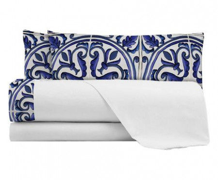 Lenjerie pentru pat Braga, textil, alb/albastru inchis - Img 1
