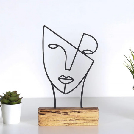 Obiect decorativ Hanah Home, metal/lemn, negru/maro, 30 x 17 x 3,5 cm