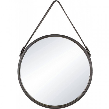 Oglinda de perete Inspire, sticla/metal/piele ecologica, negru, 55 cm