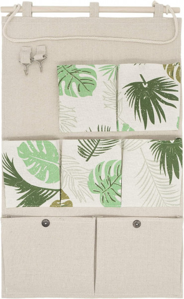 Organizator de perete Anzirose, bumbac/in/plastic, bej/alb/verde, 36 x 58 cm