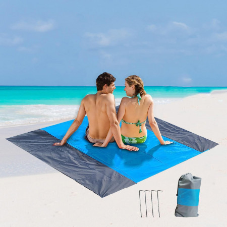 Patura de plaja/picnic NyShine, poliester, albastru/gri, 305 x 275 cm