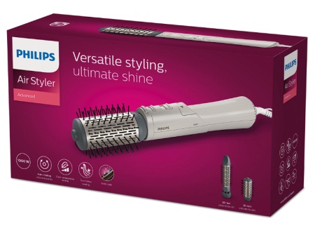 Perie rotativa cu aer cald Philips Seria 7000 BHA710/00, 1000W, ingrijire cu ioni, 2 accesorii, setare temperatura de ingrijire, peri naturali, invelis ceramic din turmalina, Alb/crem, Resigilat, Grad A