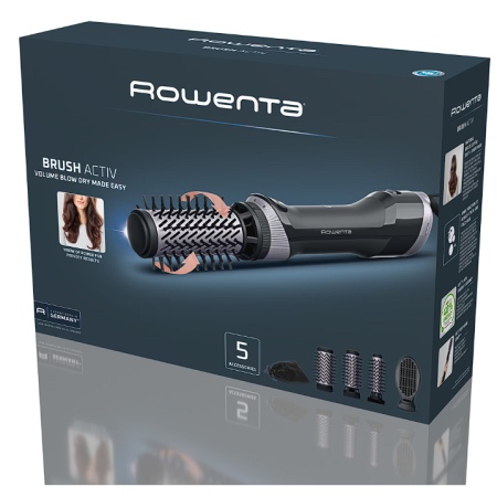 Perie rotativa cu aer cald Rowenta Brush Activ UB9534F0, 1000W, 2 trepte de viteza/temperatura, 2 perii rotative 40/50mm, 1 perie de 30 mm, 1 perie paddle, husa inclusa, functie jet de aer rece, generator de ioni, invelis ceramic, Resigilat, Grad B