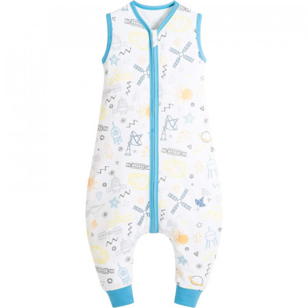 Pijama fara maneci pentru copii Mosbears, bumbac, alb/albastru, pentru inaltimea 74-80 cm