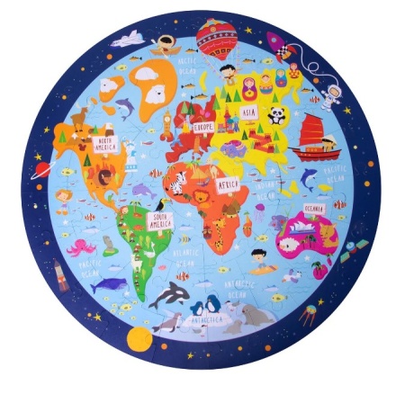Puzzle circular, Apli, tema Harta Lumii, 48 piese, 50 cm