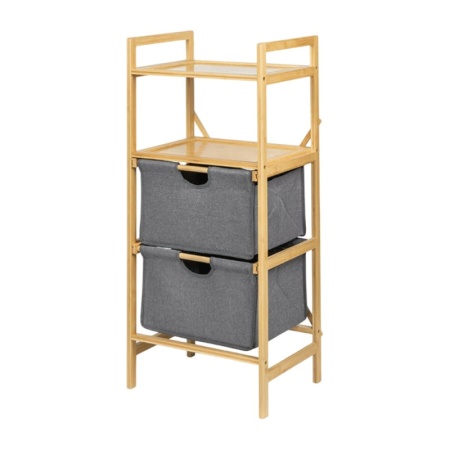 Raft depozitare si organizare KL6554, cu 4 nivele, sertare textile, lemn, 44x34x96 cm, multifunctional, natur/gri