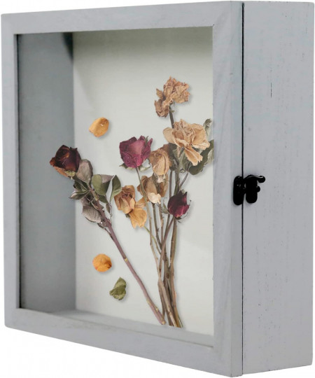 Rama foto cu caseta pentru suveniruri Muzilife, lemn/sticla, gri, 20 X 20 cm