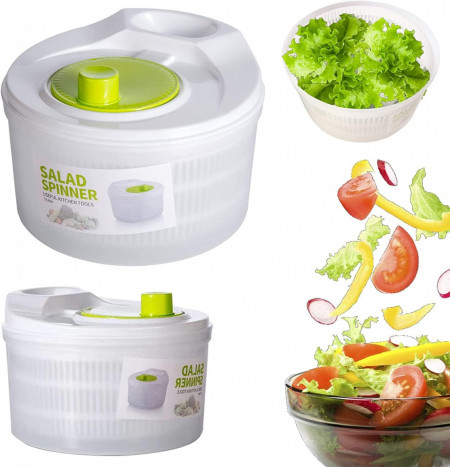 Rotator de salata OLIYA, ABS, alb/verde, 22,3 x 21,9 x 15,1 cm