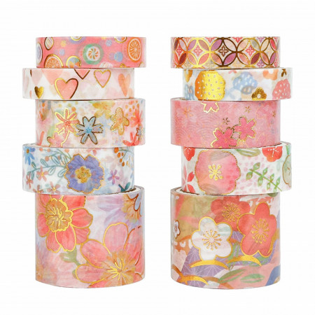 Set 10 role de banda washi Lychii, hartie, multicolor, 2 m