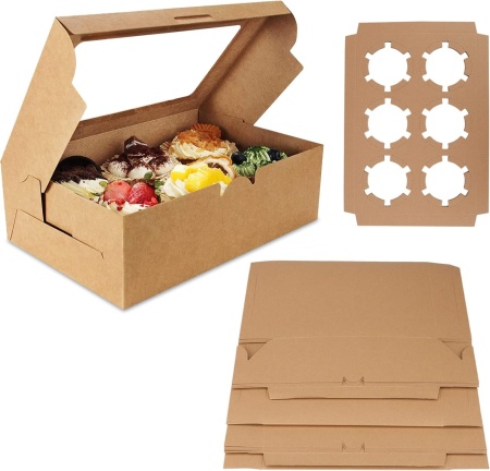 Set 20 cutii pentru prajituri MUXItrabe, carton/PET, maro, 24 x 16 x 7,3 cm