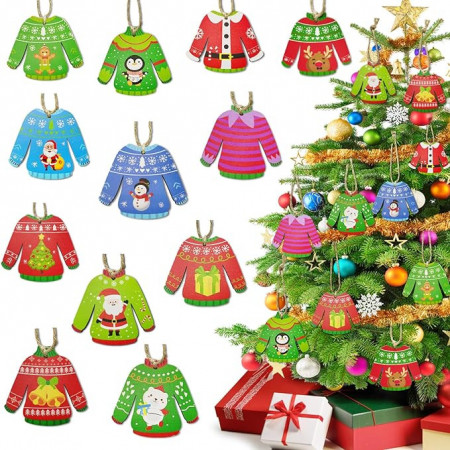 Set 24 ornamente pentru brad Apragaz, lemn, multicolor, 10 X 8 cm