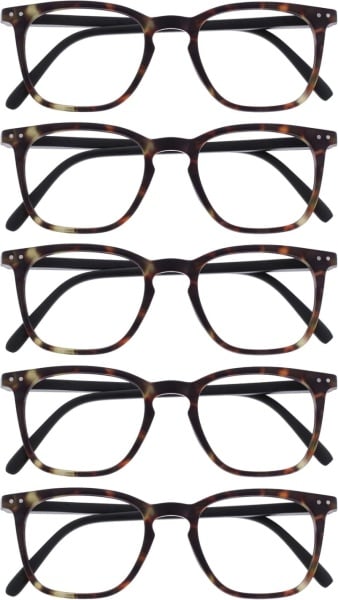 Set 5 perechi ochelari de vedere Opulize, plastic/sticla, maro/negru, +2.0