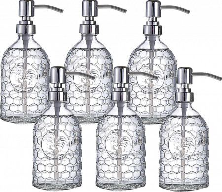 Set 6 dozatoare de sapun Lawei, din sticla transparenta cu pompa, 19.55 cm - Img 1