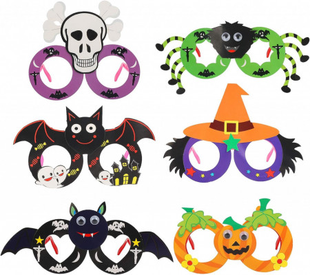 Set 6 perechi de ochelari pentru petrecere de Halloween Katoom, plastic, multicolor, 15 x 11,5 x 8, 5 cm