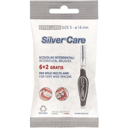 Set 8 periute interdentare Silver Care Extra Large Size 5-1,6 mm capac protectie culoare Gri