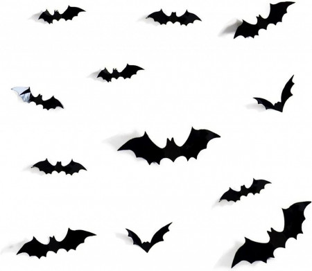 Set banner de 12 autocolante cu lilieci pentru Halloween, hartie, negru, 8-16 cm