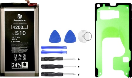 Set baterie cu kit de montaj pentru Samsung Galaxy S10 Asesino, negru/argintiu/verde, 4200 mAh