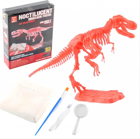 Set cu schelet de dinozaur si kit de cautare Sipobuy, plastic, rosu, Fosila-Tyrannosaurus, 17,3 x 10,5 cm - Img 1