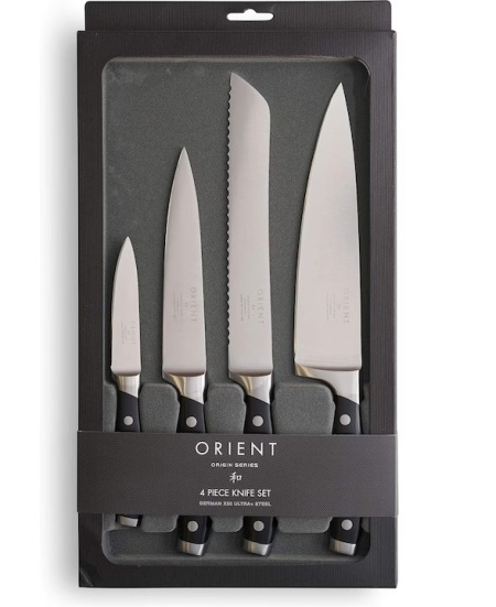 Set cutite de bucatarie Orient, Origin Series, 4 piese, din otel inoxidabil german X50 Ultra +, negru, resigilat