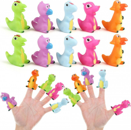 Set de 10 dinozauri pentru degete LIHAO, plastic, multicolor, 5,5/6 cm - Img 1