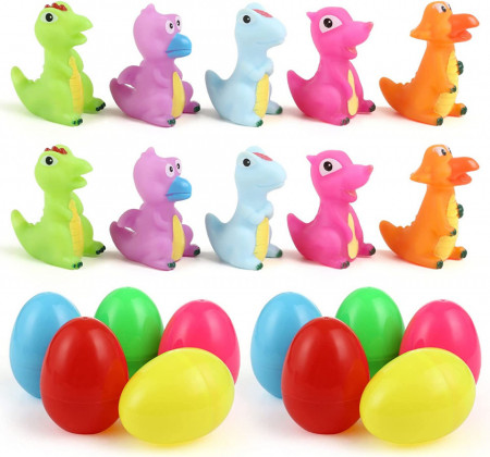 Set de 10 dinozauri si 10 oua pentru umplere de Paste LIHAO, plastic, multicolor, 3 x 6 cm / 6 x 8 cm - Img 1