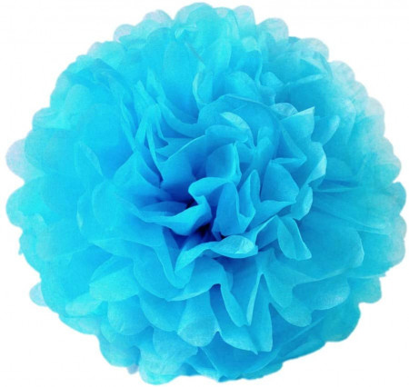 Set de 10 flori pompom JZK®, hartie, albastru, 25 cm
