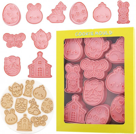 Set de 10 forme pentru prajituri ENYACOS, model Paste, plastic, roz