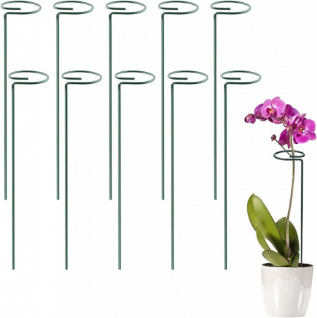 Set de 10 tije cu inel pentru sprijin flori Reagia, verde, plastic/metal, 40 cm - Img 1
