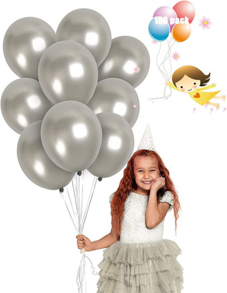 Set de 100 de baloane pentru petrecere JIASHA, latex, argintiu, 30 cm - Img 1