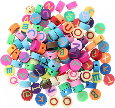 Set de 100 margele Ysimee, model alfabet, argila polimerica, multicolor, 10 mm