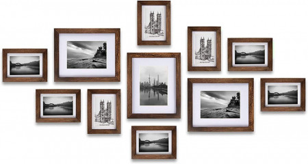 Set de 11 rame foto LOKCASA, lemn, alb/maro, 12.7 x 17.8 cm / 10.2 x 15.2 cm - Img 1