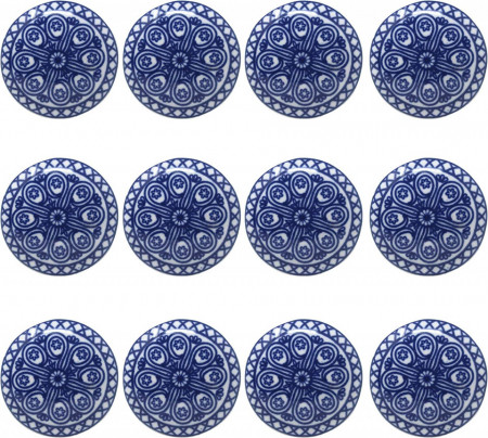 Set de 12 manere pentru sertare/dulapuri Ajuny, alb/albastru, ceramica, 35 x 40 mm - Img 1