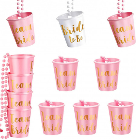 Set de 12 pahare cu lant pentru petrecerea de nunta Yxhzvon, polipropilena, roz/alb, 5,8 x 5,2 x 3,6 cm / 40 cm