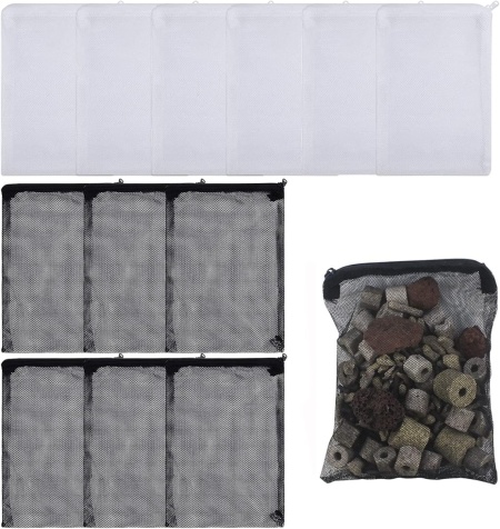 Set de 12 pungi pentru filtrarea apei acvariului Helweet, poliester, alb/negru, 20 x 15 cm