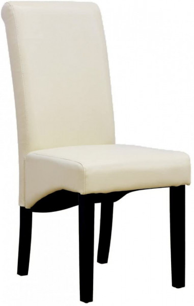 Set de 12 scaune de living Cambridge, piele sintetica crem, picioare lemn inchis - Img 1