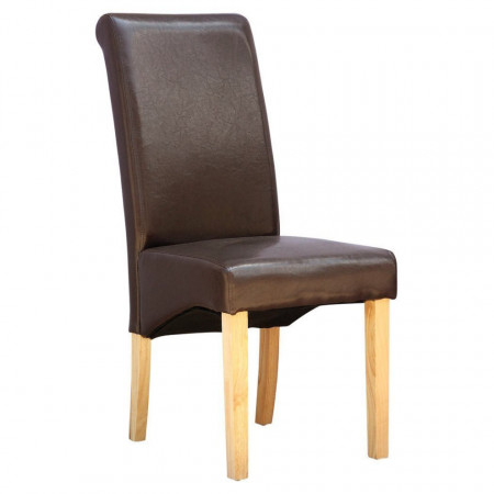 Set de 12 scaune de living Cambridge, piele sintetica maro, picioare lemn natur - Img 1