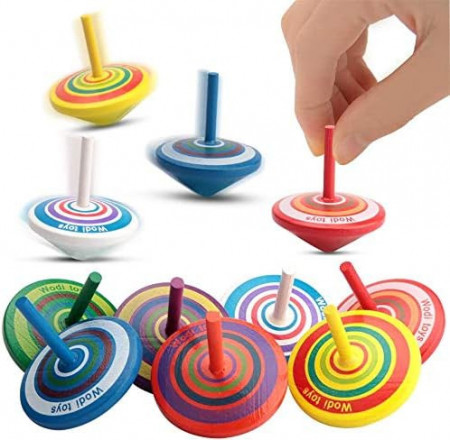 Set de 15 jucarii rotative pentru copii PIQIUQIU, lemn, multicolor, 4,5 x 4 cm