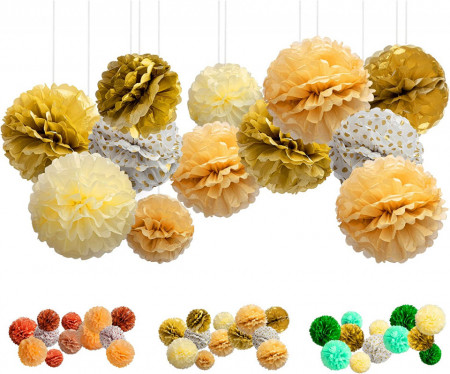Set de 15 pompoane Balloono, hartie, multicolor, 20/25/30 cm - Img 1