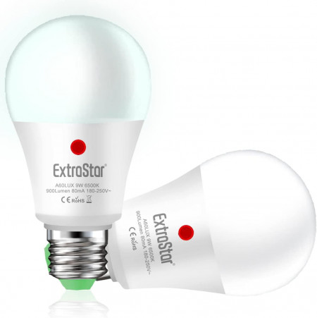 Set de 2 becuri ExtraStar, LED, cu senzor crepuscular, metal/plastic, alb/argintiu, 6 x 11 cm