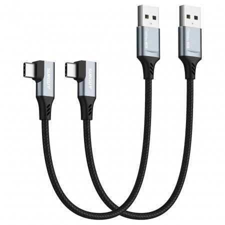 Set de 2 cabluri USB-C scurte cu unghi drept SUNGUY, gri, 0,3 m