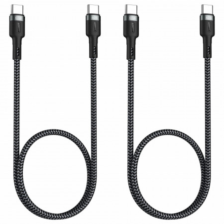 Set de 2 cabluri USB tipe C la USB tipe C SUNGUY, TPE, negru, 50 cm - Img 1