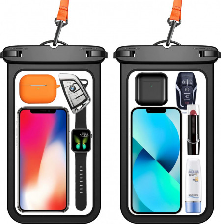 Set de 2 carcase de protectie impermeabile de pana la 10 inchi pentru telefonul mobil MRAIN-H, TPU, negru