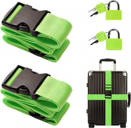 Set de 2 curele si 2 incuietori pentru bagaje SwirlColor, nailon/metal, 120-200 x 5 cm