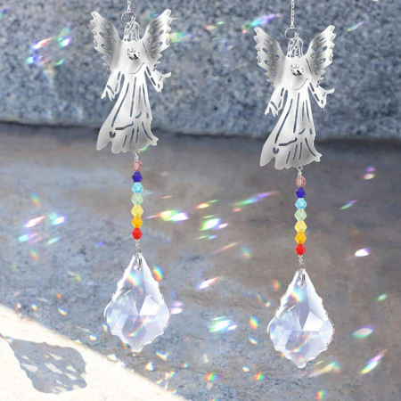 Set de 2 decoratiuni cu cristale pentru fereastra HONMOK, sticla/metal, multicolor, 38 x 3,5 cm - Img 1