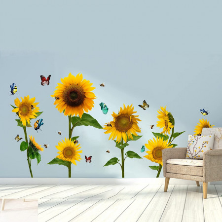 Set de 2 foi cu autocolante de perete cu floarea soarelui AnFigure, vinil, multicolor, 123.9X65.7cm - Img 1