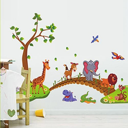 Set de 2 foi cu autocolante pentru copii Kibi, multicolor, animale, vinil, 86 x 135 cm - Img 1