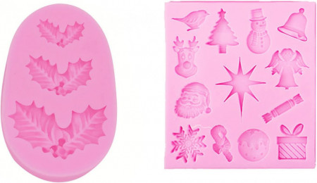 Set de 2 forme pentru prajituri de Craciun Su Mifeng, silicon, roz, 8,5 x 5,5 cm / 10 x 12 cm