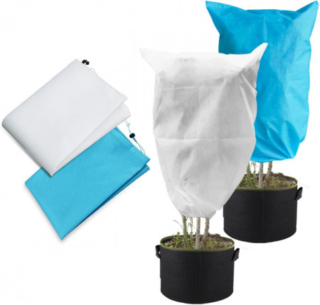 Set de 2 huse de protectie pentru plante N//C, textil, alb/albastru, 120 x 180 cm